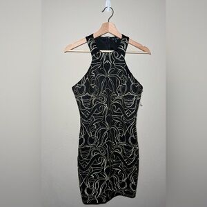 Women’s A. Peach Medium Embroidered Gold & Black Cocktail Dress